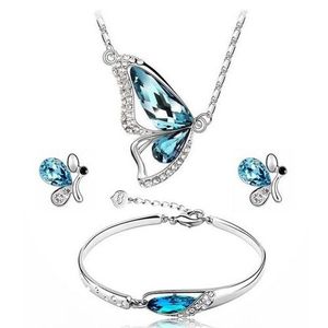 Boucles D'Oreilles + Collier + Bracelet Motif Papillon - Bleu